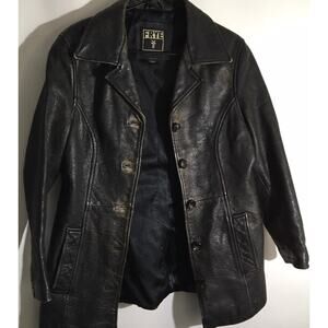 FRYE Women's Size Small Black Leather Classic Button Front Rugged Jacket Coat